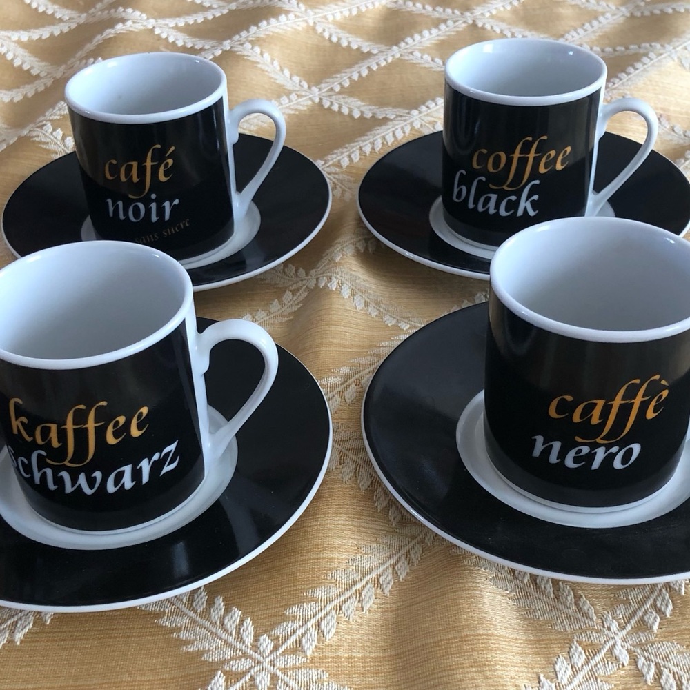 NEW GODINGER and CO  
8 piece set of Espresso porcelain Demi Cups and saucers.